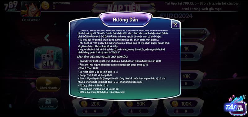 Những mẹo chơi game bài sâm 789club